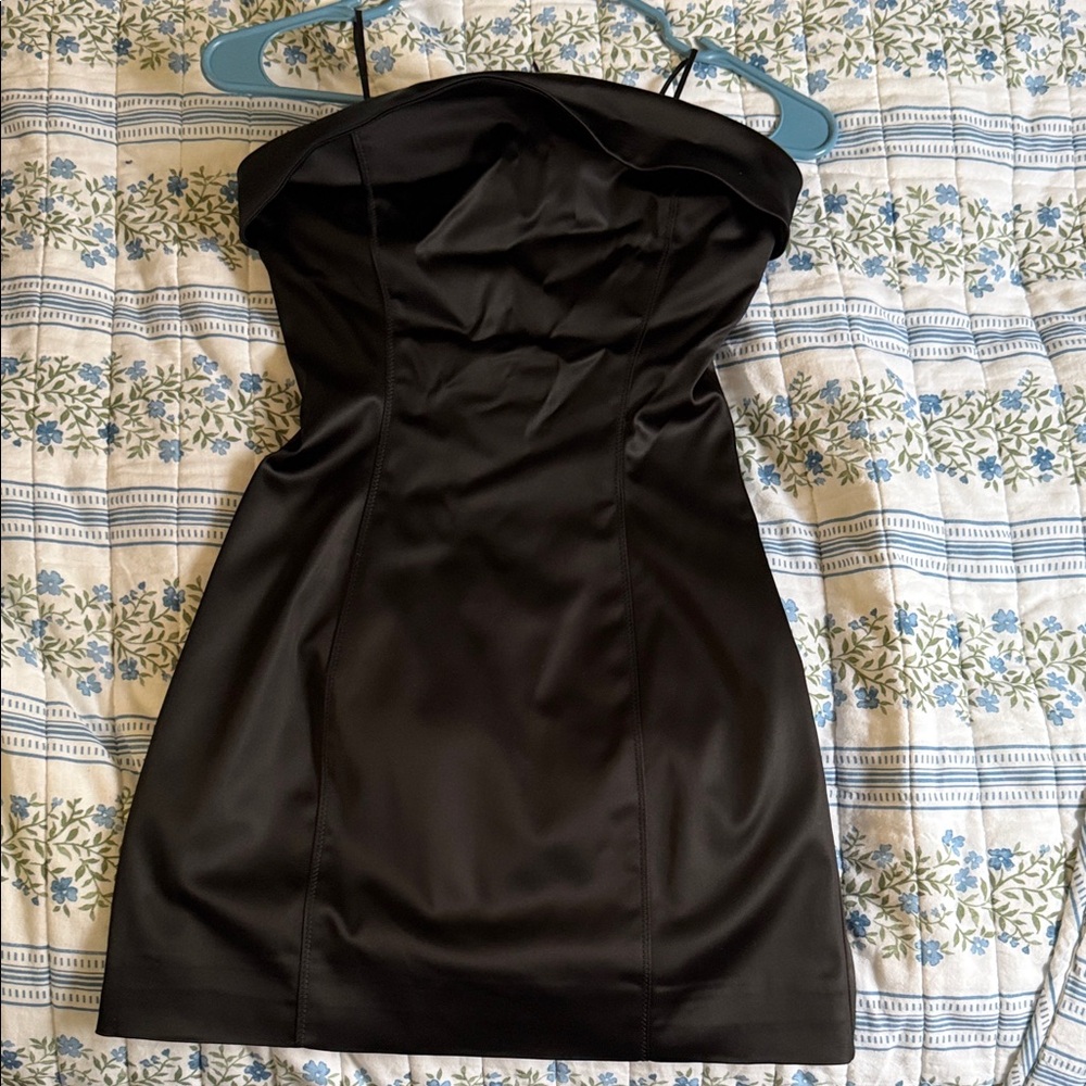 Aritzia Strapless Black faux leather Mini Dress
